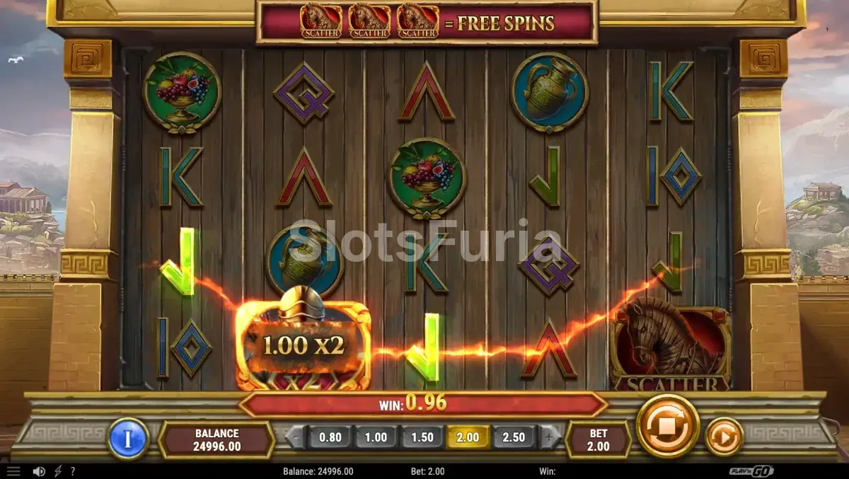 Gates of Troy en modo de giros gratuitos con marcos Wild activos en el tablero