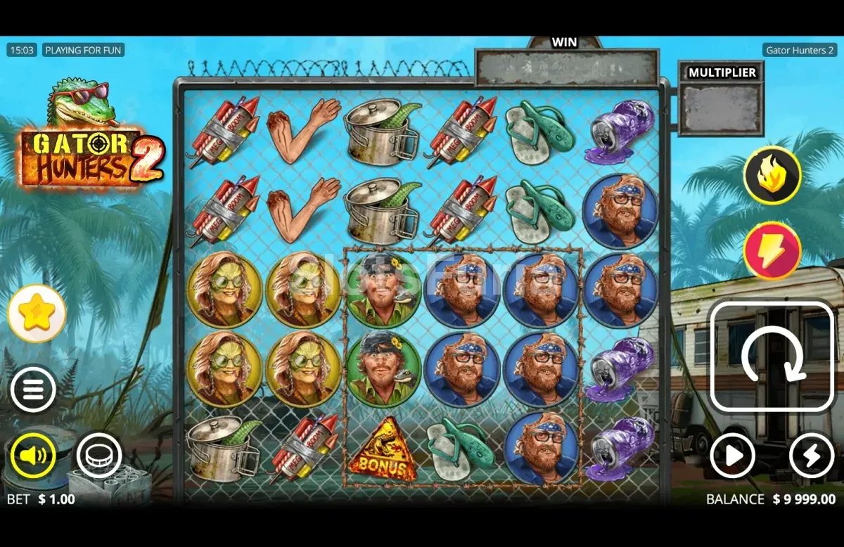 Juego base de Gator Hunters 2 con la cuadrícula de 6 rodillos en el pantano