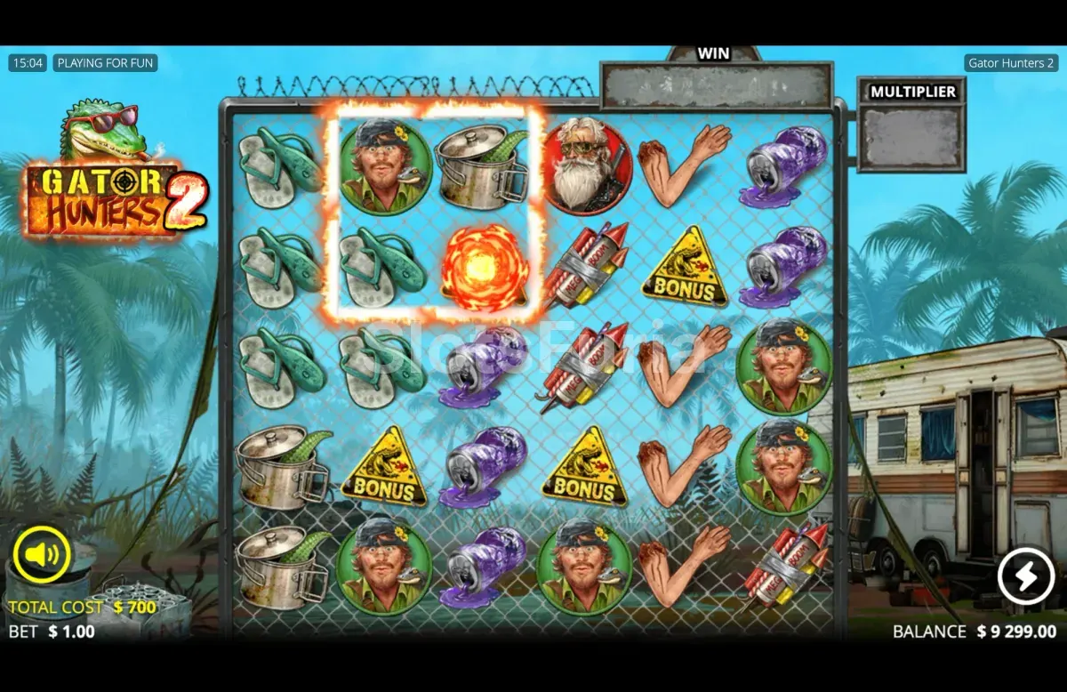 Símbolos scatter y revólveres dentro de la Fire Zone en Gator Hunters 2