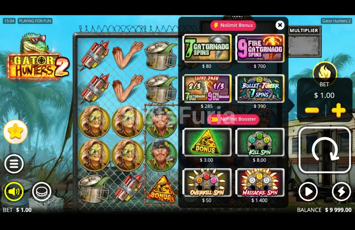 Menú de compra de bono de Gator Hunters 2 con las opciones disponibles