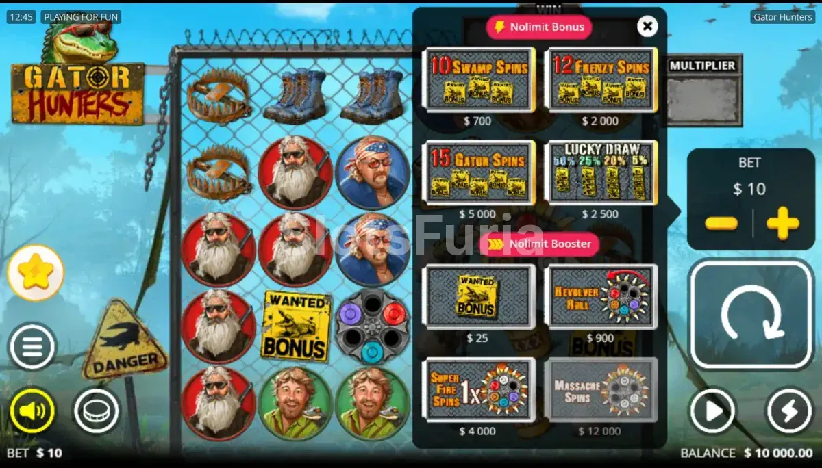 Pantalla de compra de bonos en Gator Hunters con las opciones disponibles