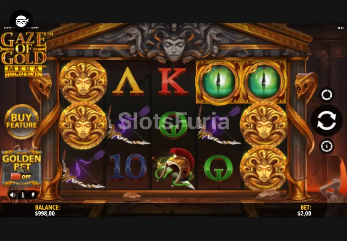 Pantalla principal del juego base en Gaze of Gold Mega Hold & Win