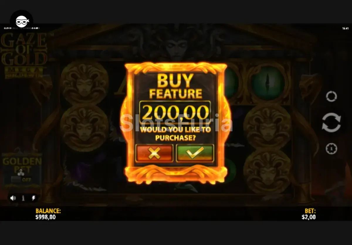Función de compra de bonus disponible en Gaze of Gold Mega Hold & Win