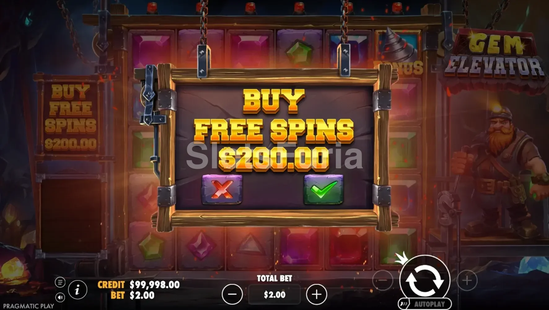 Función de compra de bonus de Gem Elevator con opciones disponibles