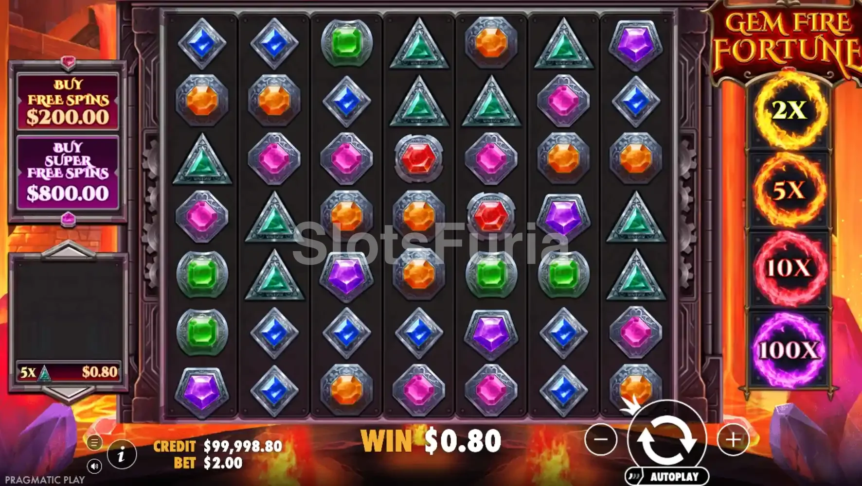 Pantalla principal del juego Gem Fire Fortune en acción