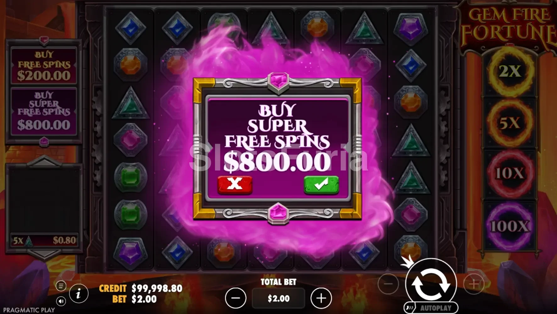 Pantalla de compra de bonos en Gem Fire Fortune