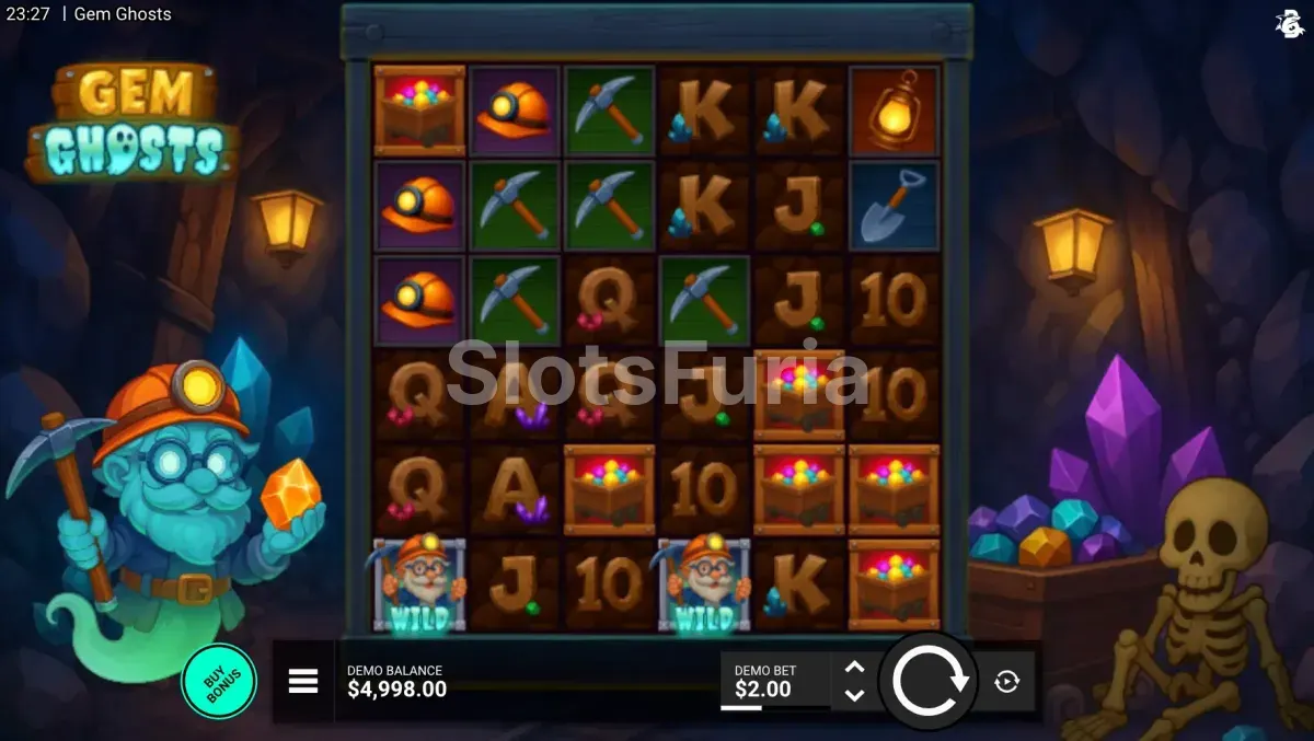 Pantalla principal del juego Gem Ghosts con su cuadrícula de 6x6
