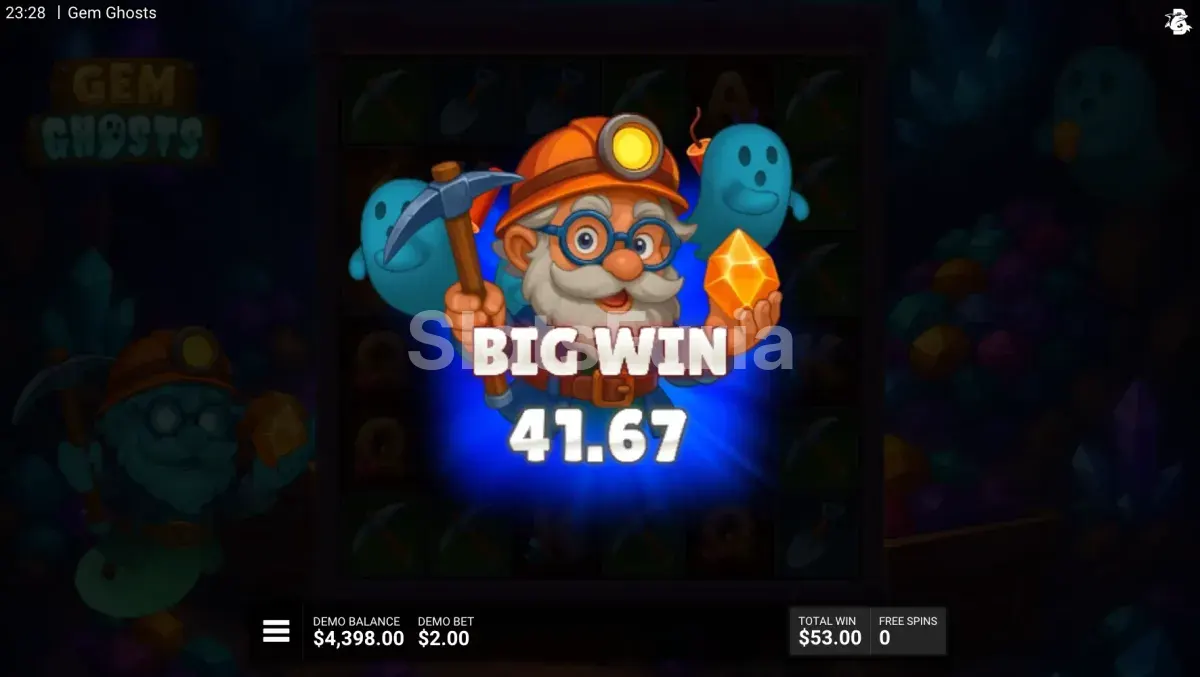 Gran victoria conseguida en Gem Ghosts con multiplicador máximo