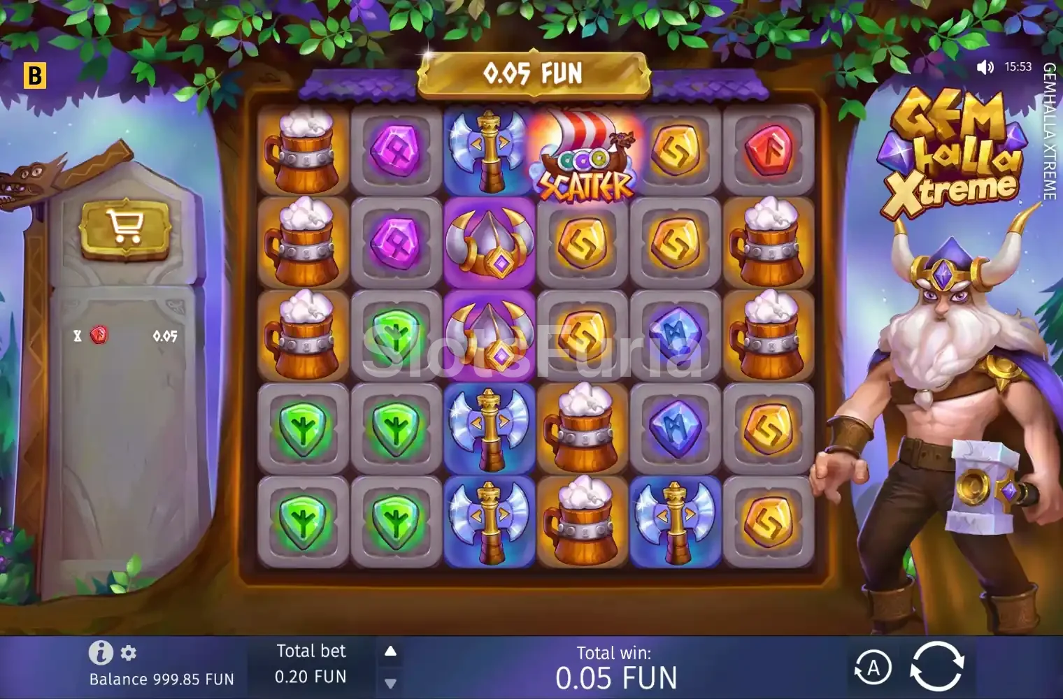 Pantalla principal de Gemhalla Xtreme con gemas nórdicas