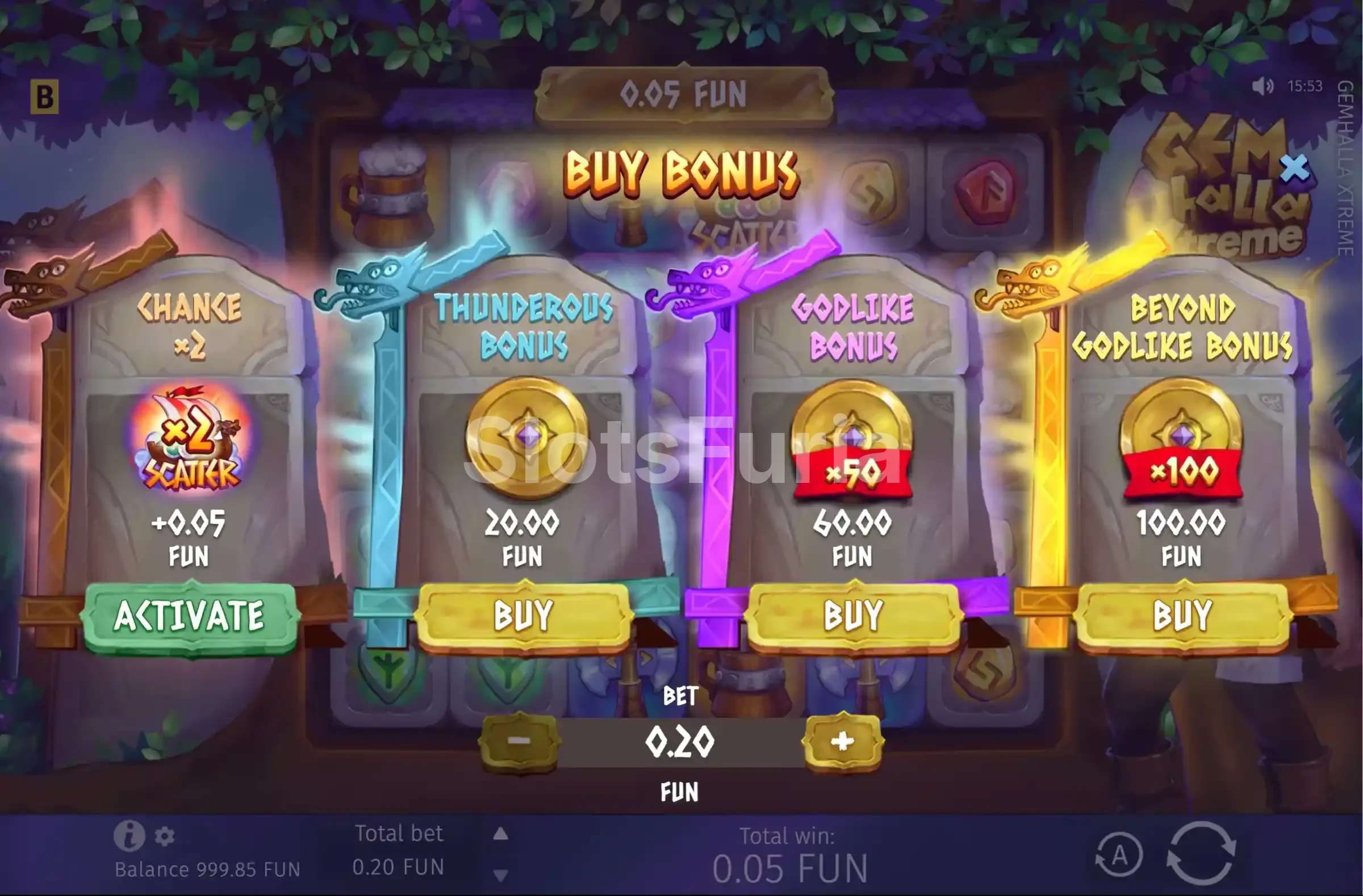 Opciones de compra de bonus en Gemhalla Xtreme