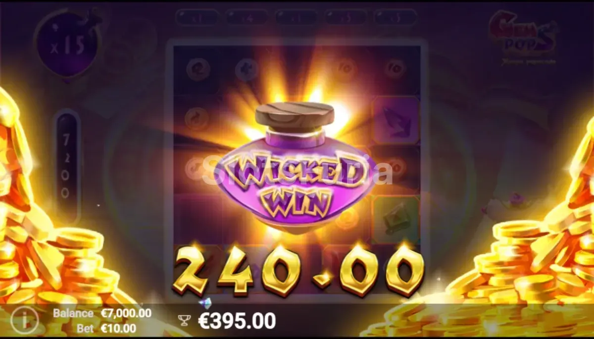 Gran victoria en GemPops con explosión de gemas y multiplicadores