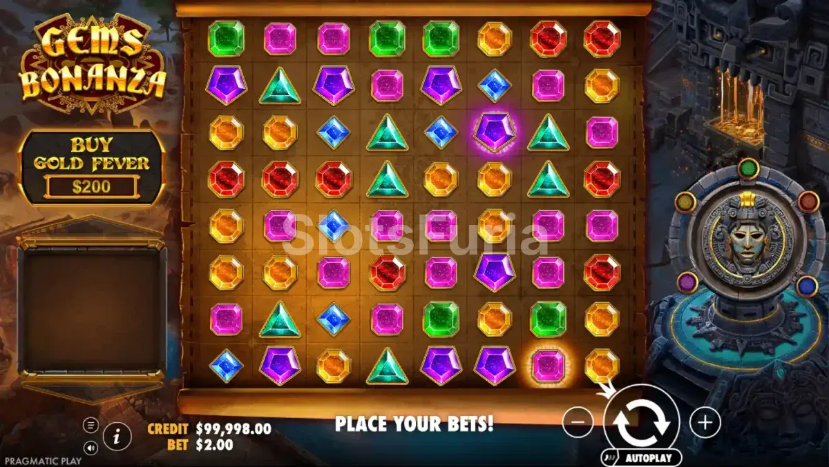 Tablero principal del juego base de Gems Bonanza