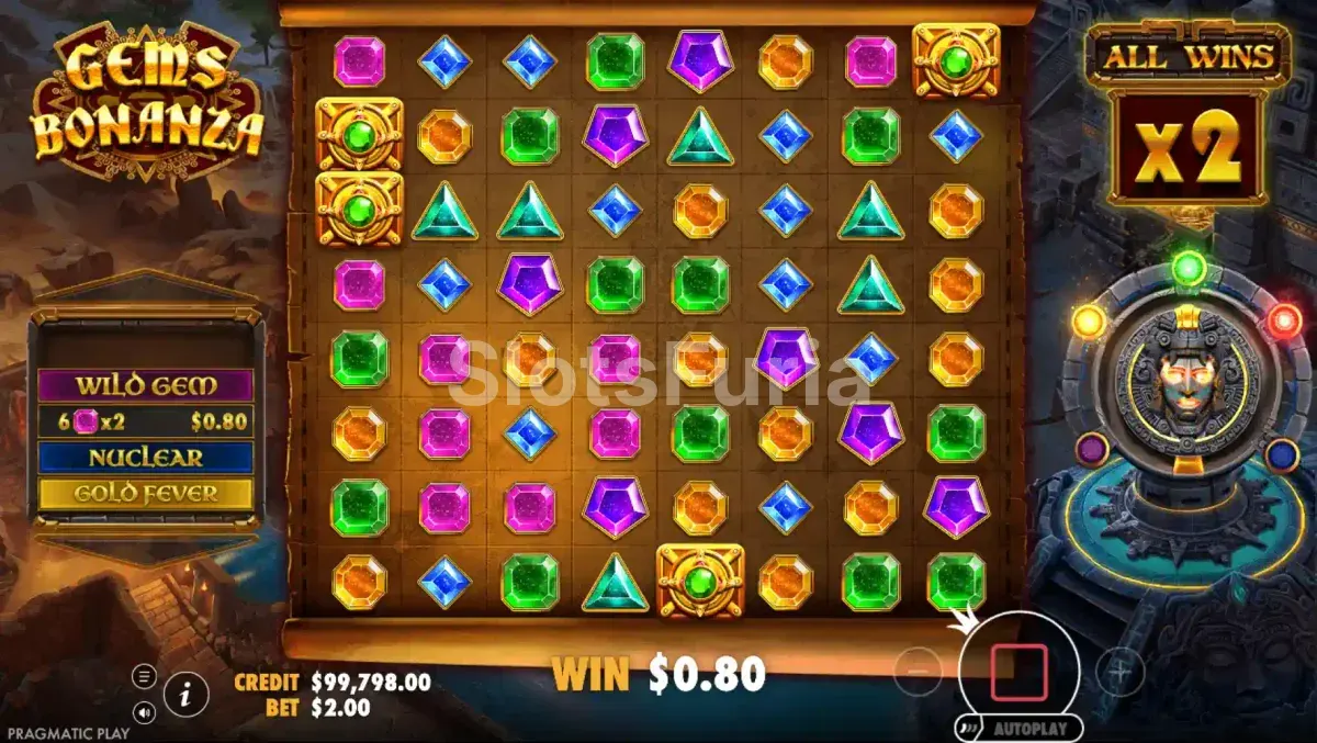 Activación del bonus Gold Fever en Gems Bonanza