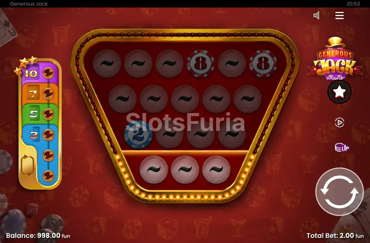 Juego base de Generous Jack con sus 3 rouleaux y diseño vibrante