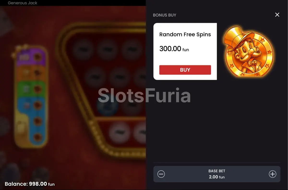 Pantalla de compra de bono en Generous Jack de Push Gaming
