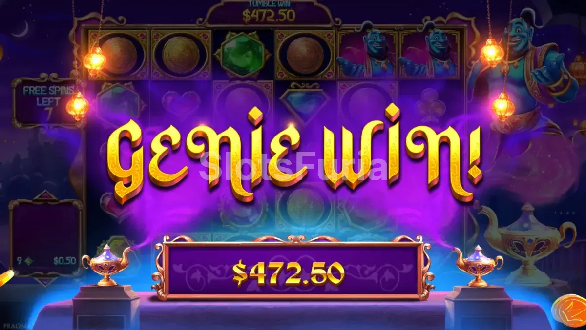 Gran victoria épica conseguida en Genie's Gem Bonanza con multiplicadores activos