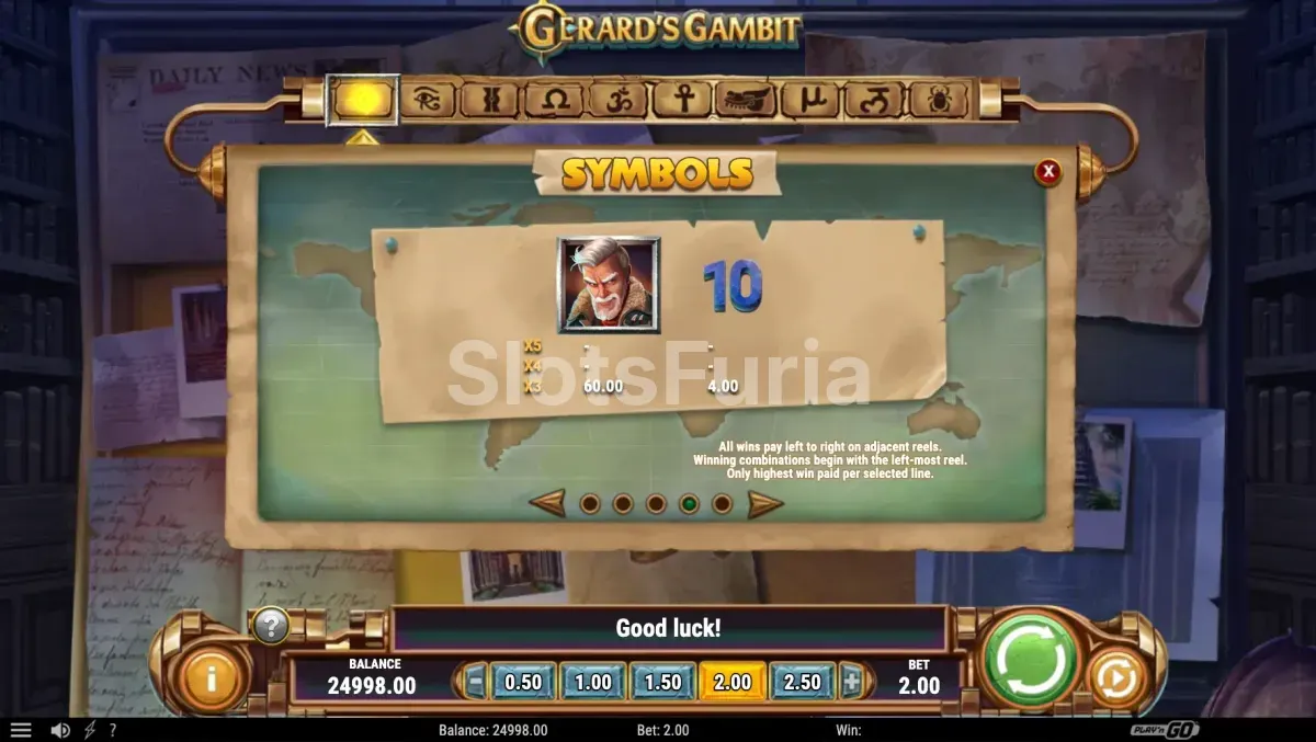 Tabla de pagos de Gerard's Gambit con todos los símbolos