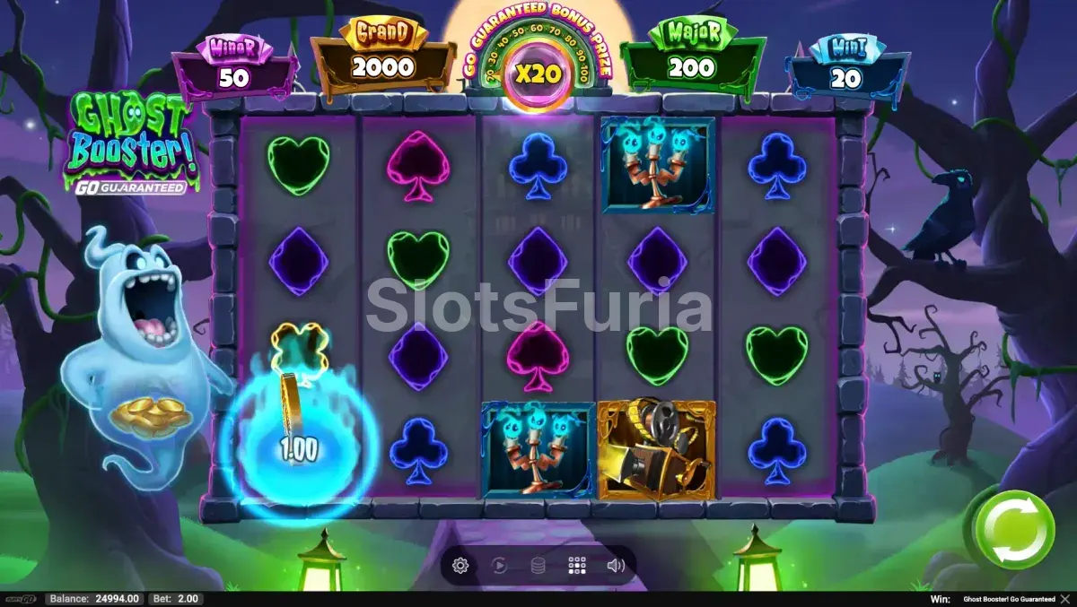 Segunda vista del juego base de Ghost Booster mostrando combinaciones ganadoras