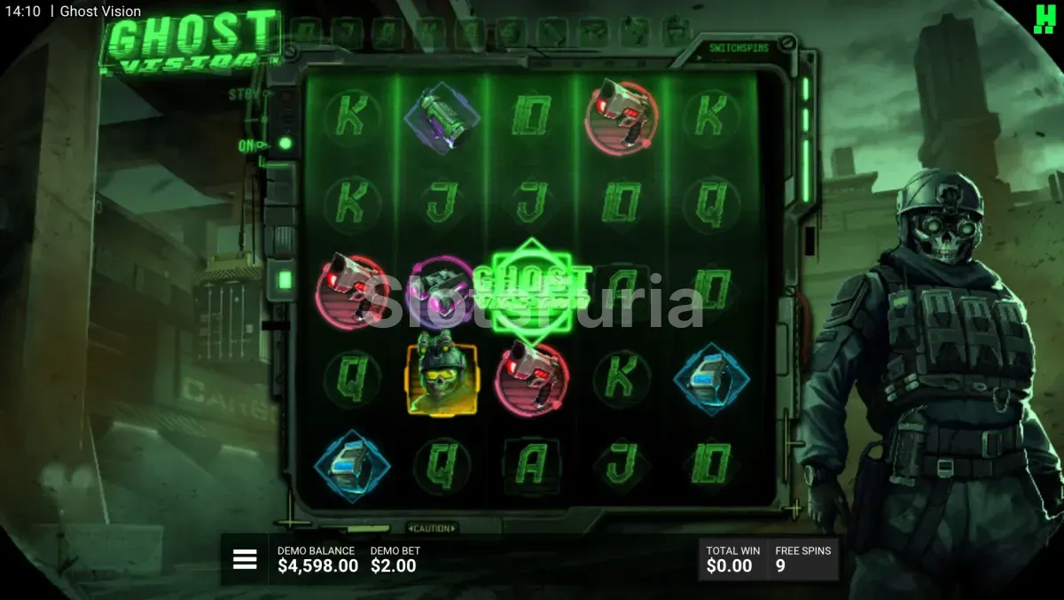 Ronda de giros gratis de Ghost Vision con escenario nocturno