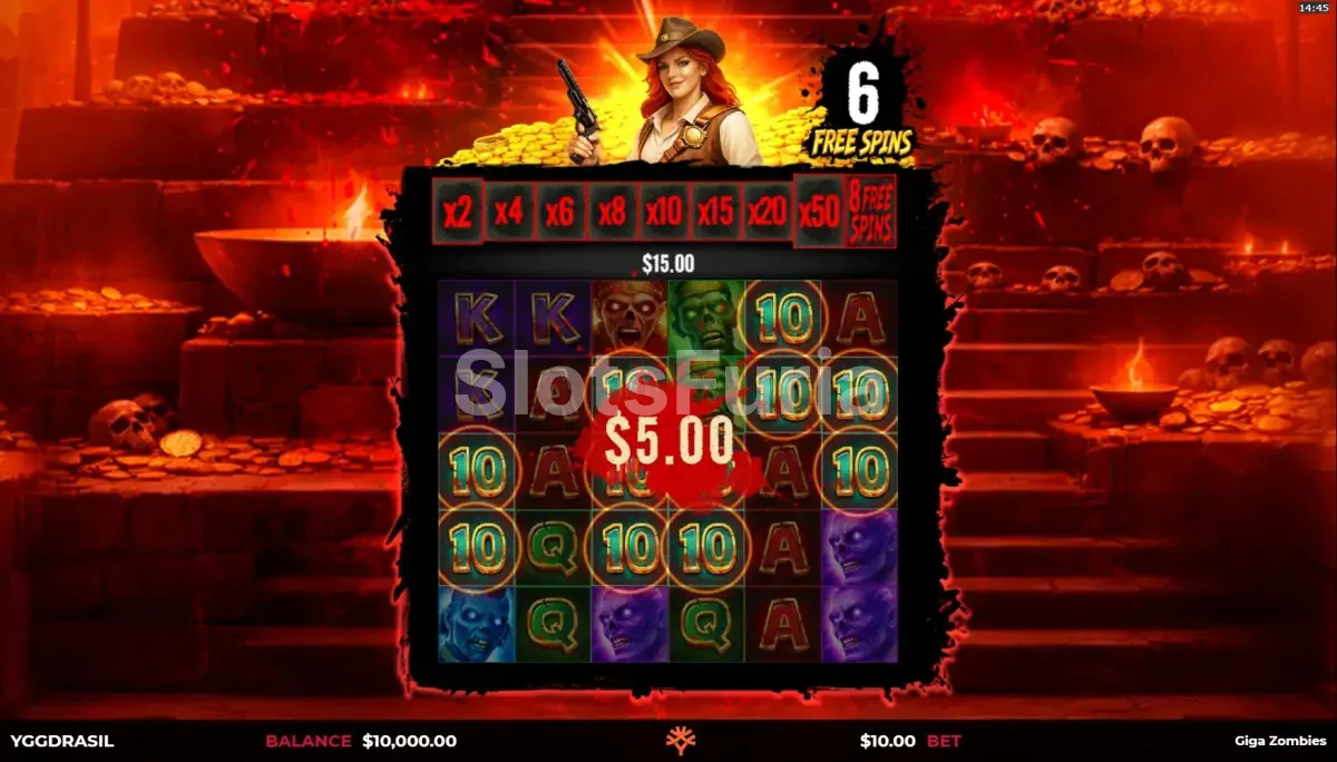 Ronda de tiradas gratis de Giga Zombies con multiplicadores activos en la Barra de Progreso