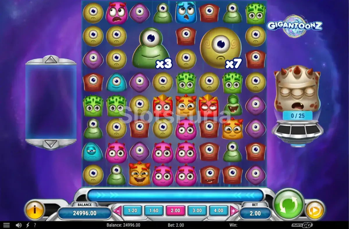 Gigantoonz en acción con símbolos especiales y cadena de avalanchas