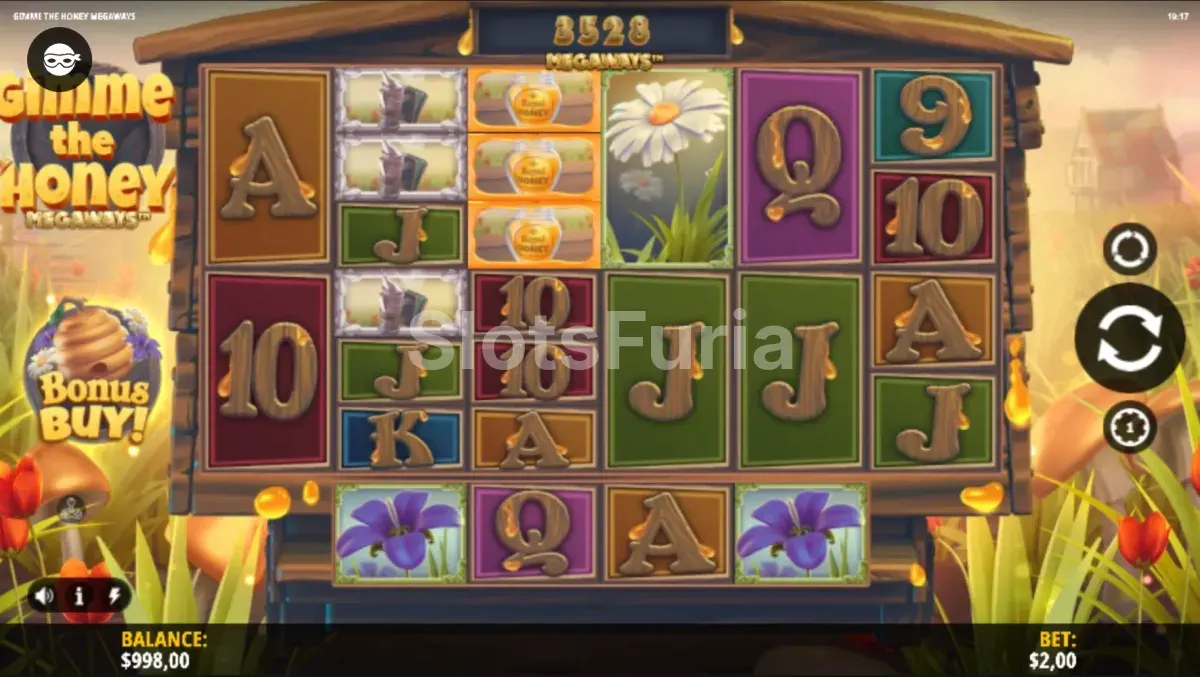 Pantalla principal del juego base de Gimme the Honey Megaways