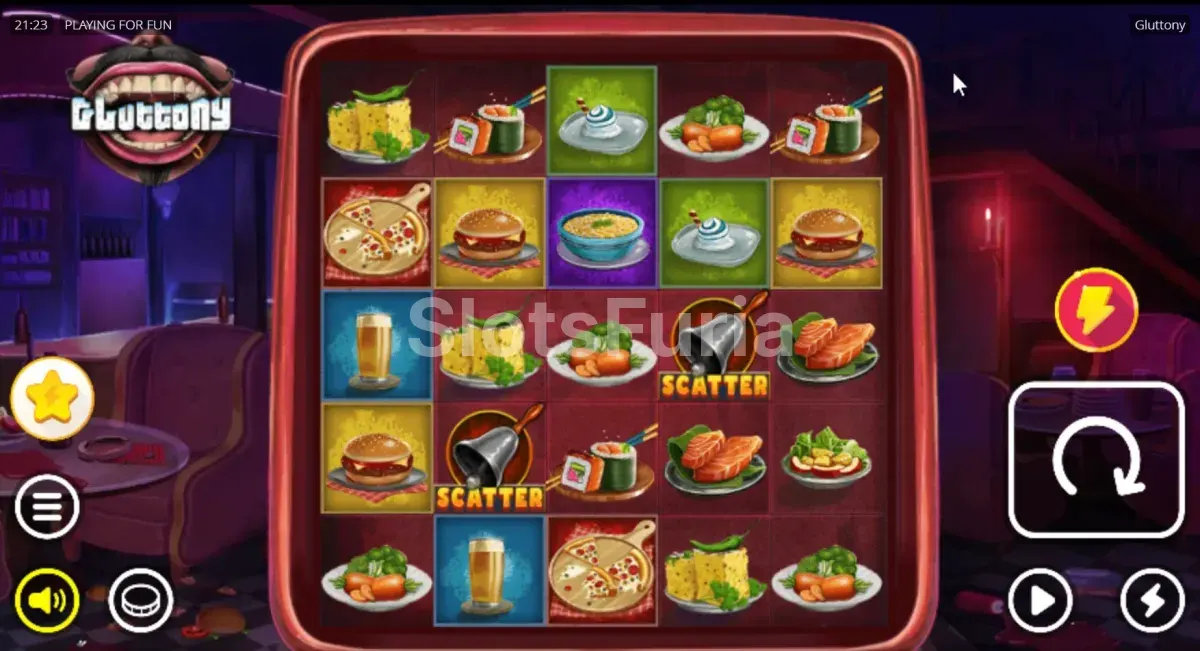 Juego base de Gluttony en la cuadrícula de 5x5