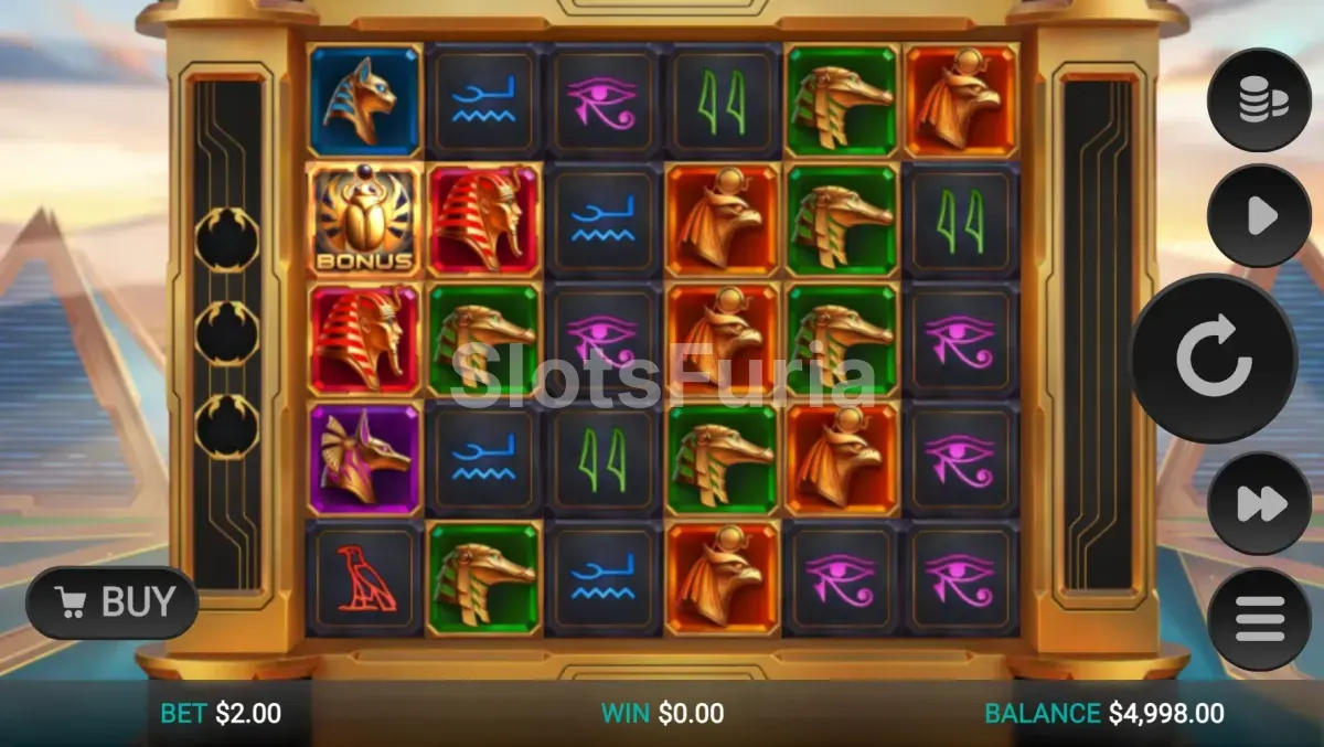 Pantalla principal del juego Glyph of Gods con su cuadrícula 6x5