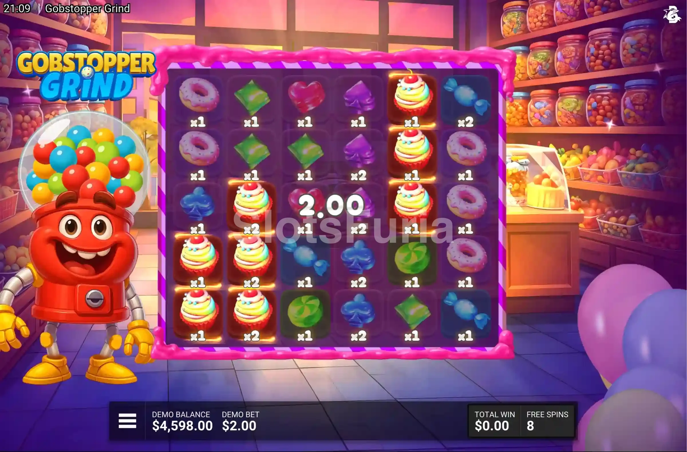Ronda de giros gratis de Gobstopper Grind con multiplicadores activos