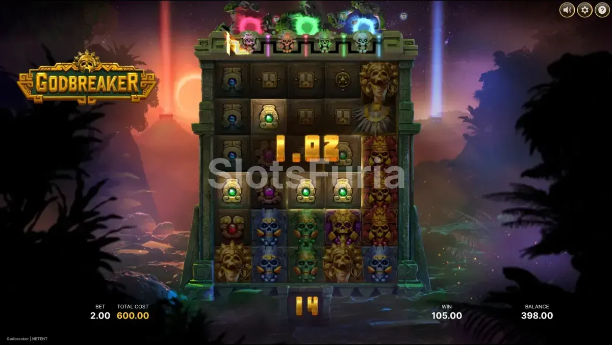 Ronda de giros gratuitos en plena acción dentro de Godbreaker