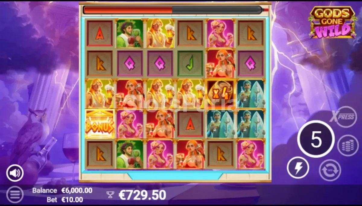 Ronda de giros gratis activa en Gods Gone Wild