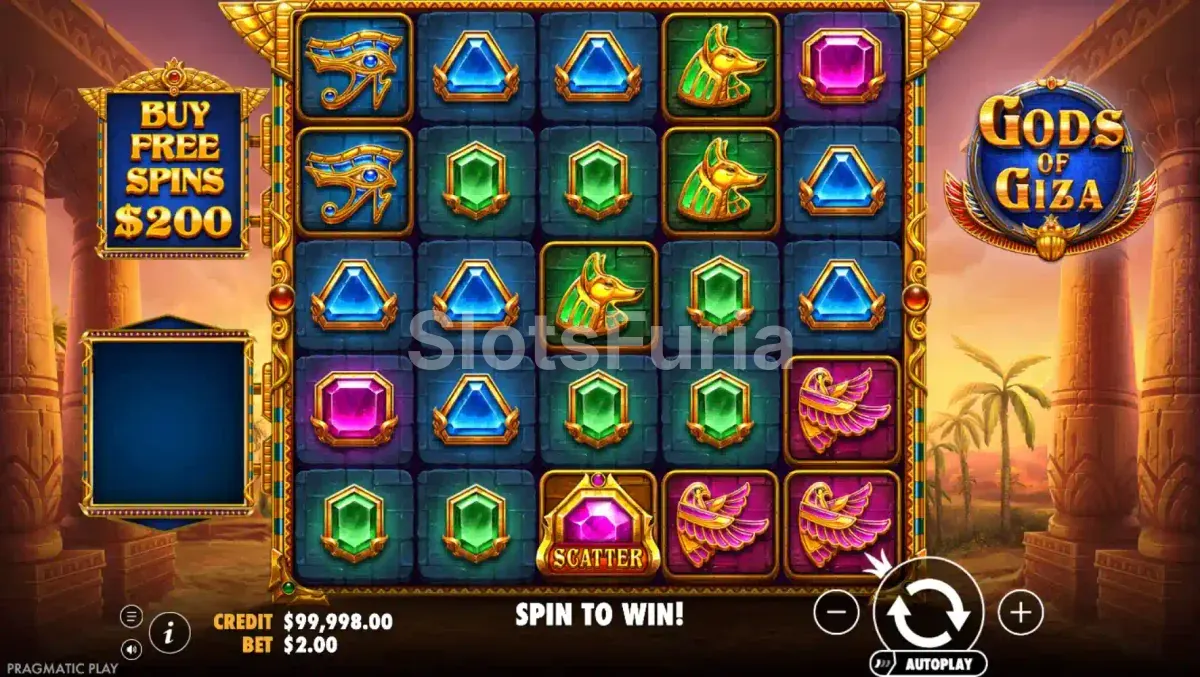 Pantalla principal del juego base en Gods of Giza
