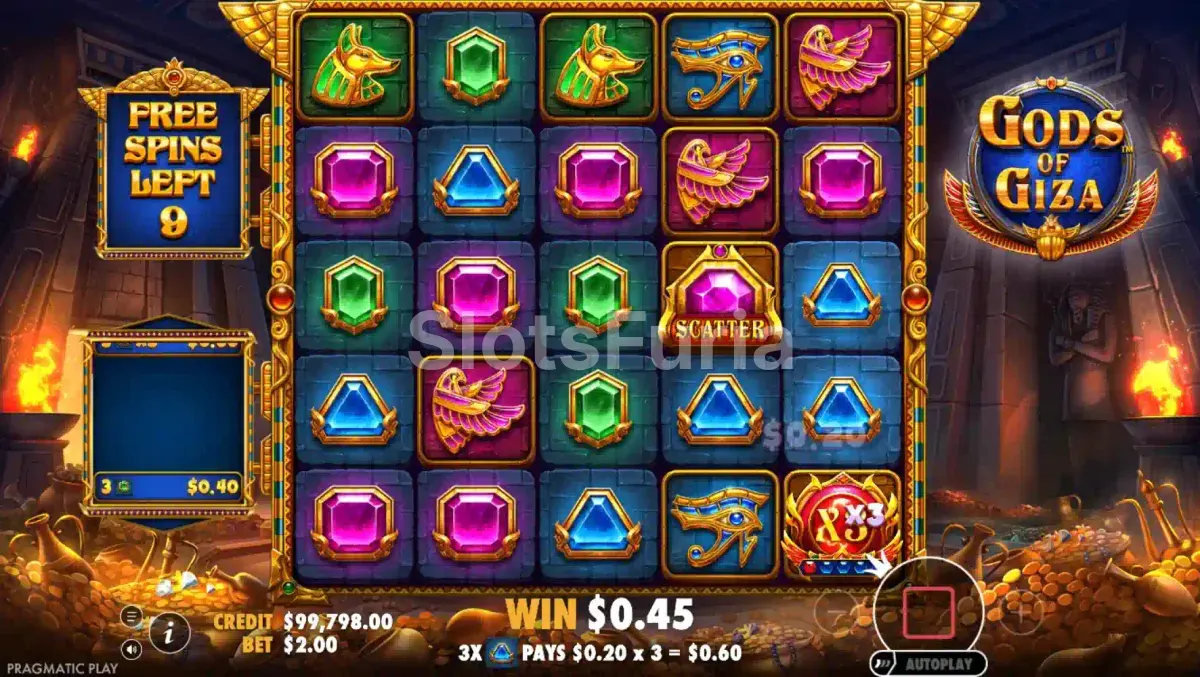 Ronda de giros gratis activa en Gods of Giza