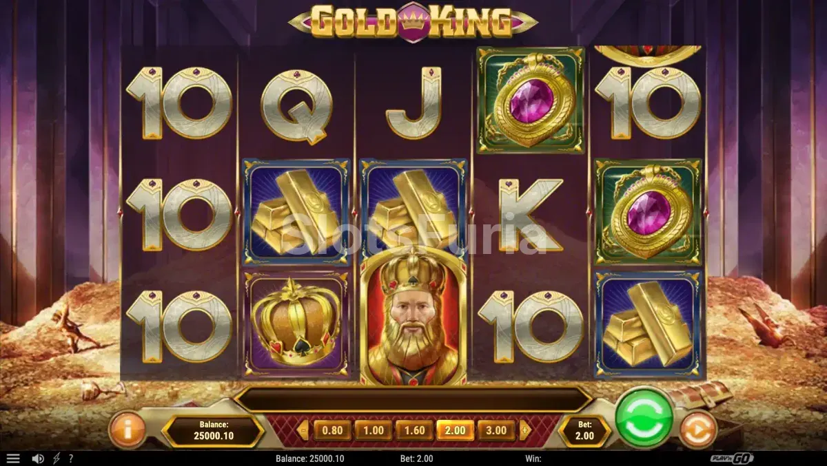 Pantalla principal del juego Gold King con los rodillos en acción