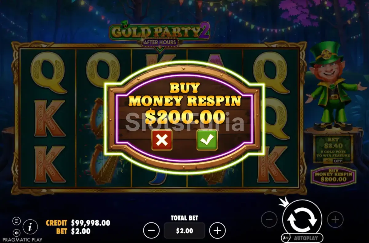 Pantalla de compra de bonus en Gold Party 2 After Hours de Pragmatic Play