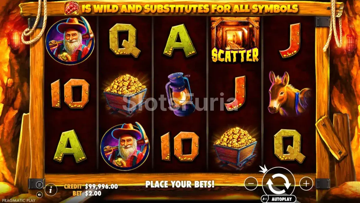 Segunda vista del juego base de Gold Rush con los símbolos del minero