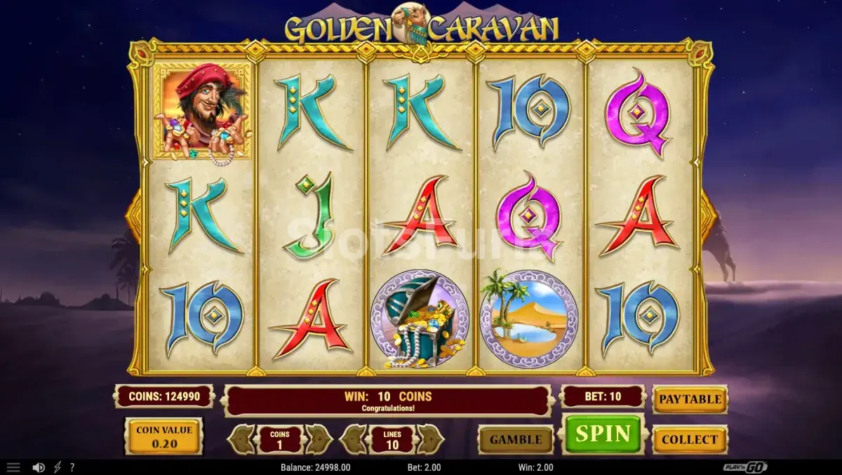 Pantalla principal de la slot Golden Caravan con sus cinco carretes