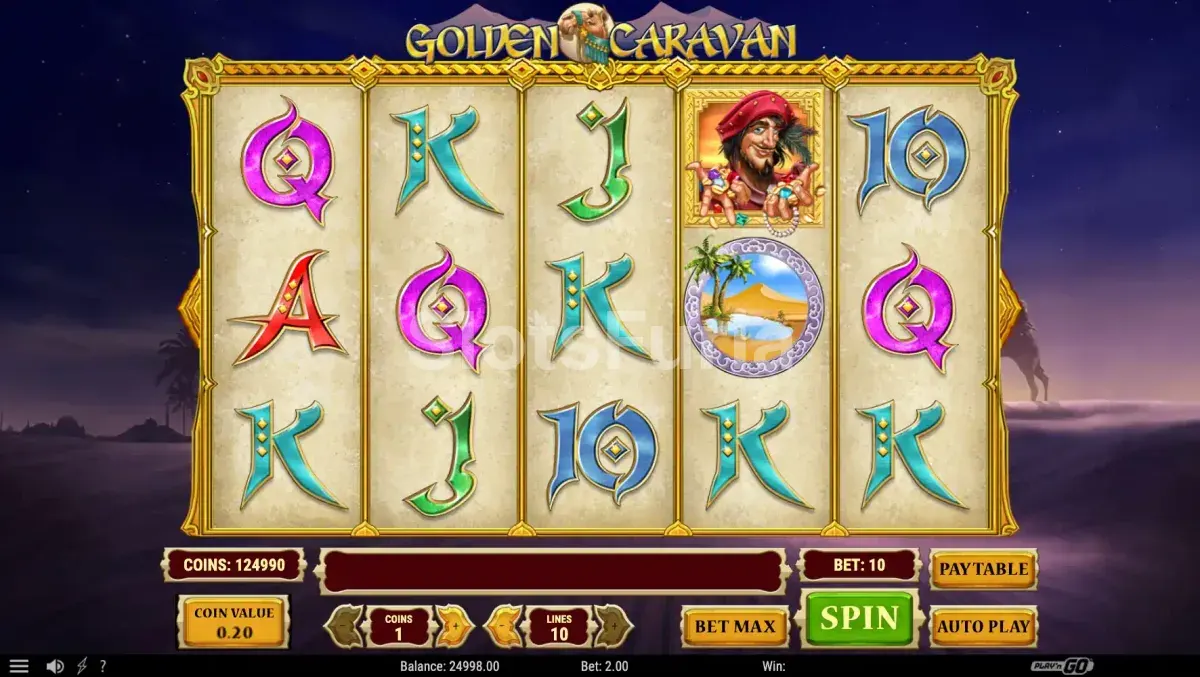Segunda pantalla de juego base de Golden Caravan mostrando wilds activos