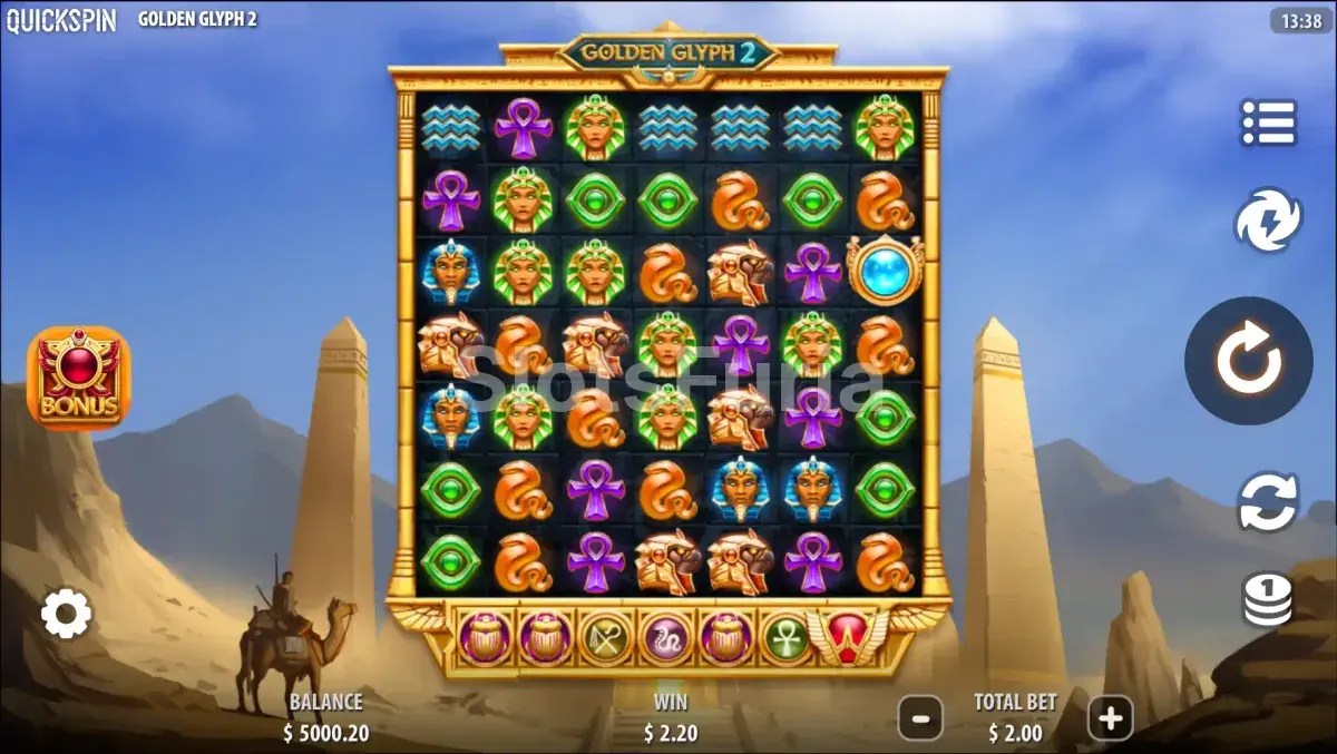 Juego base de Golden Glyph 2 con su cuadrícula 7x7