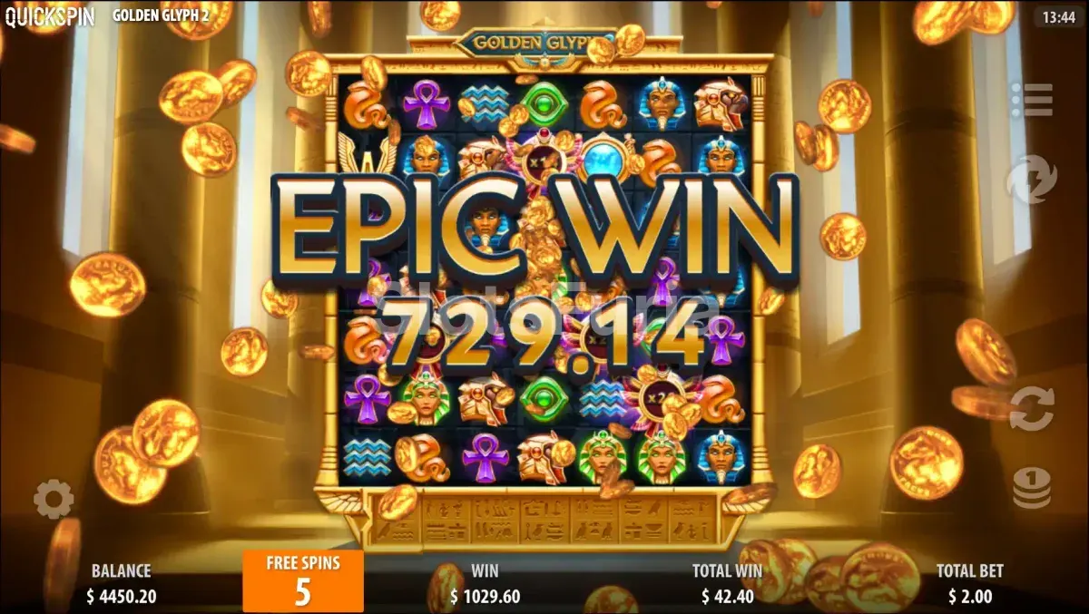 Gran victoria en Golden Glyph 2 con multiplicadores apilados