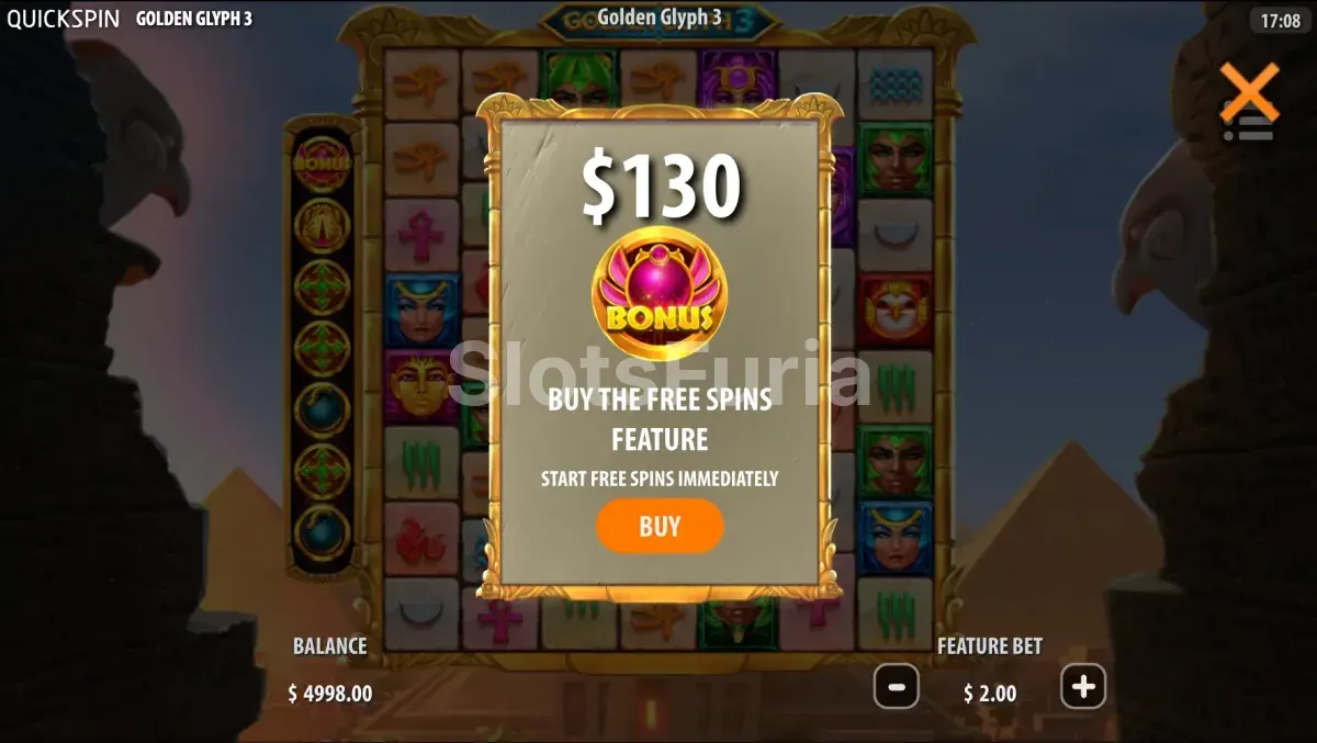 Función de compra de bonus disponible en Golden Glyph 3