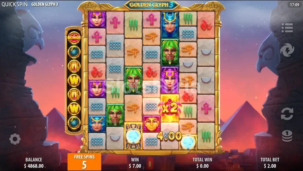 Ronda de giros gratis con el Golden Glyph activo en Golden Glyph 3