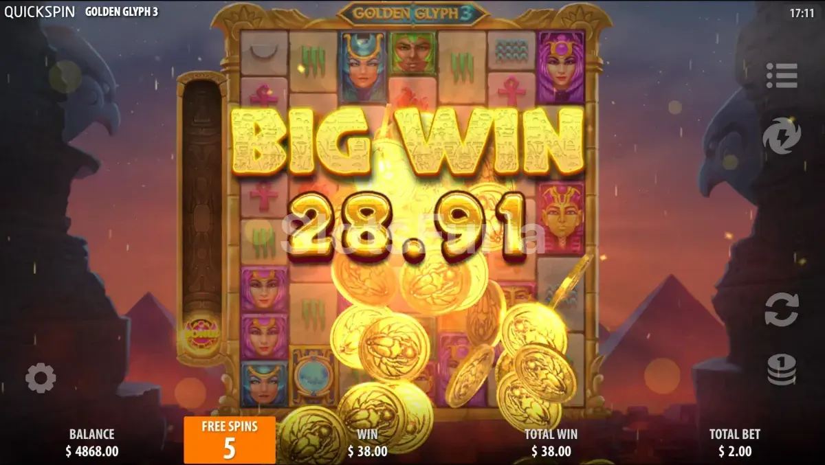 Gran victoria registrada durante una sesión en Golden Glyph 3