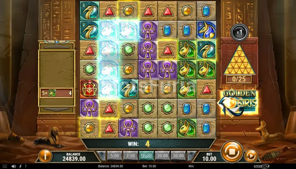 Resultado de un giro con cascadas activas en Golden Osiris