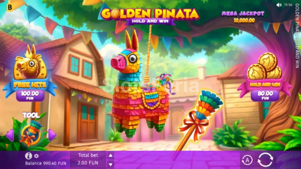 Juego base de Golden Pinata Hold & Win con sus 5 reels y simbología mexicana