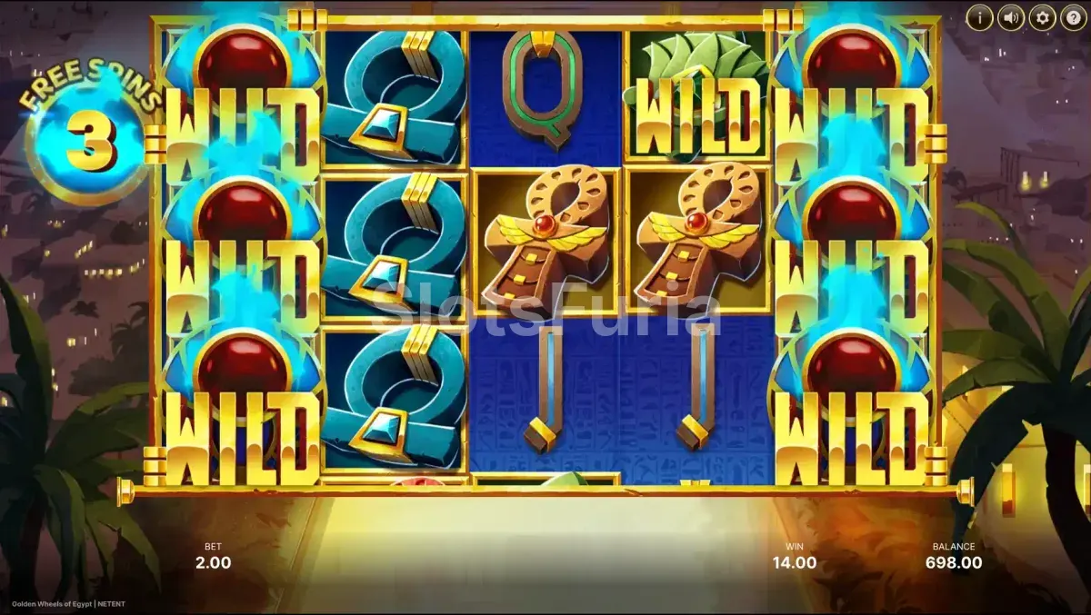 Ronda de giros gratis activada en Golden Wheels of Egypt