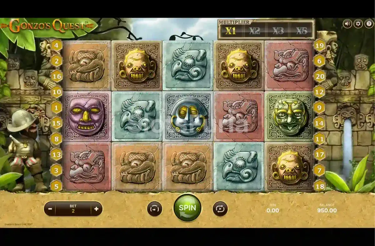Juego base de Gonzos Quest con bloques de piedra en la cuadrícula
