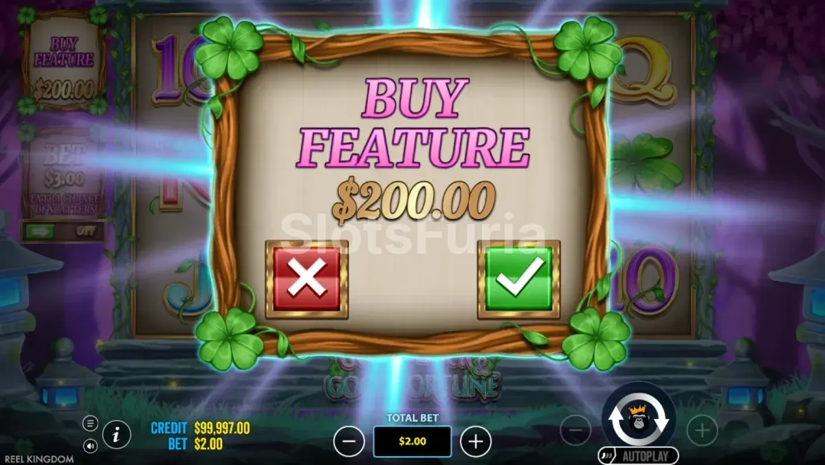 Menú de compra de bonus en Good Luck & Good Fortune de Pragmatic Play