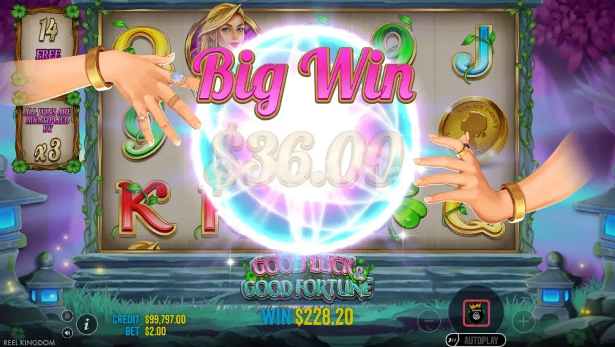 Gran victoria en Good Luck & Good Fortune con multiplicador en tiradas gratuitas