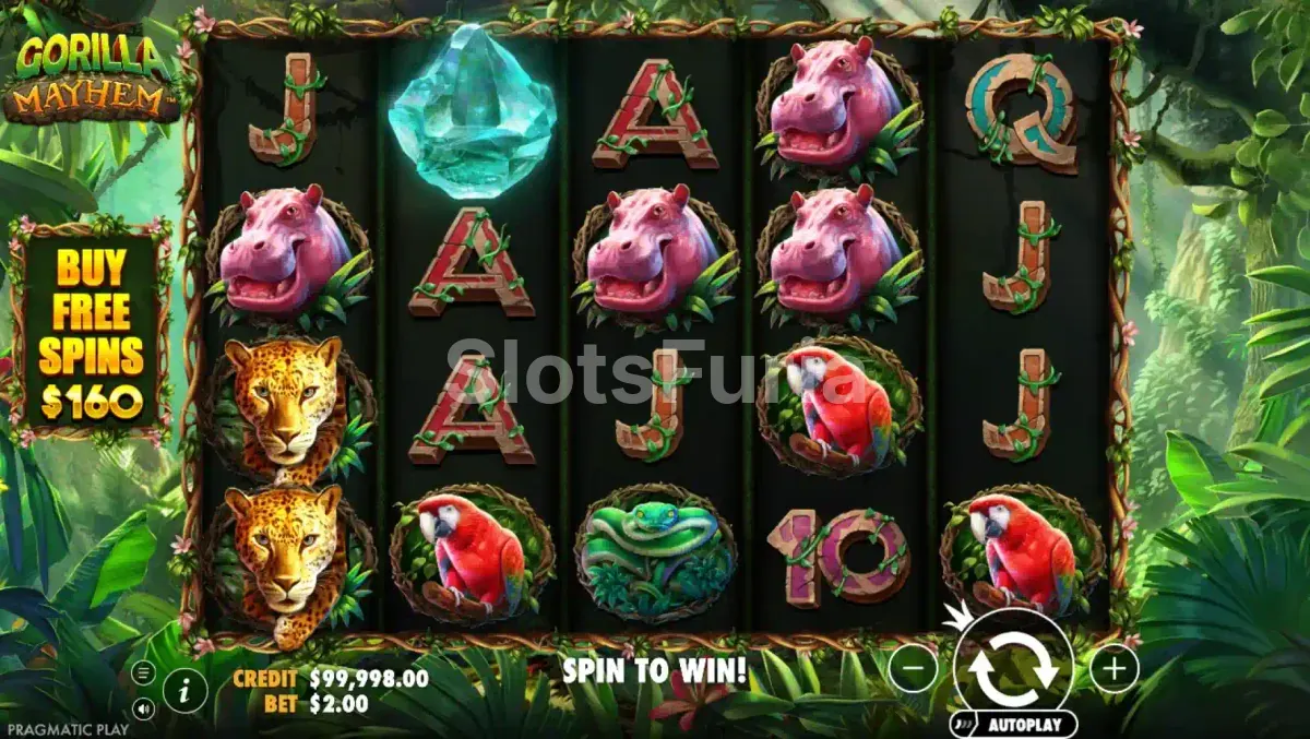 Juego base de Gorilla Mayhem en la selva con 5 rodillos y 4 filas